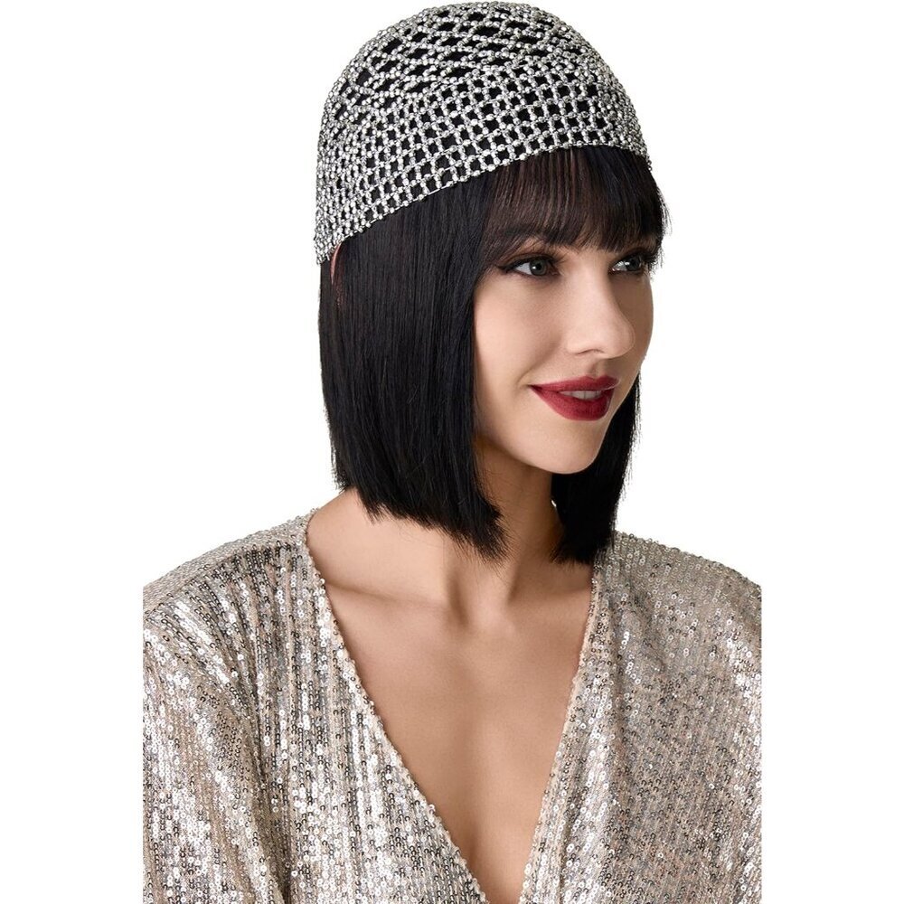 1920s Beaded Flapper Headpiece Silver Elastic Gatsby Costume Accessory